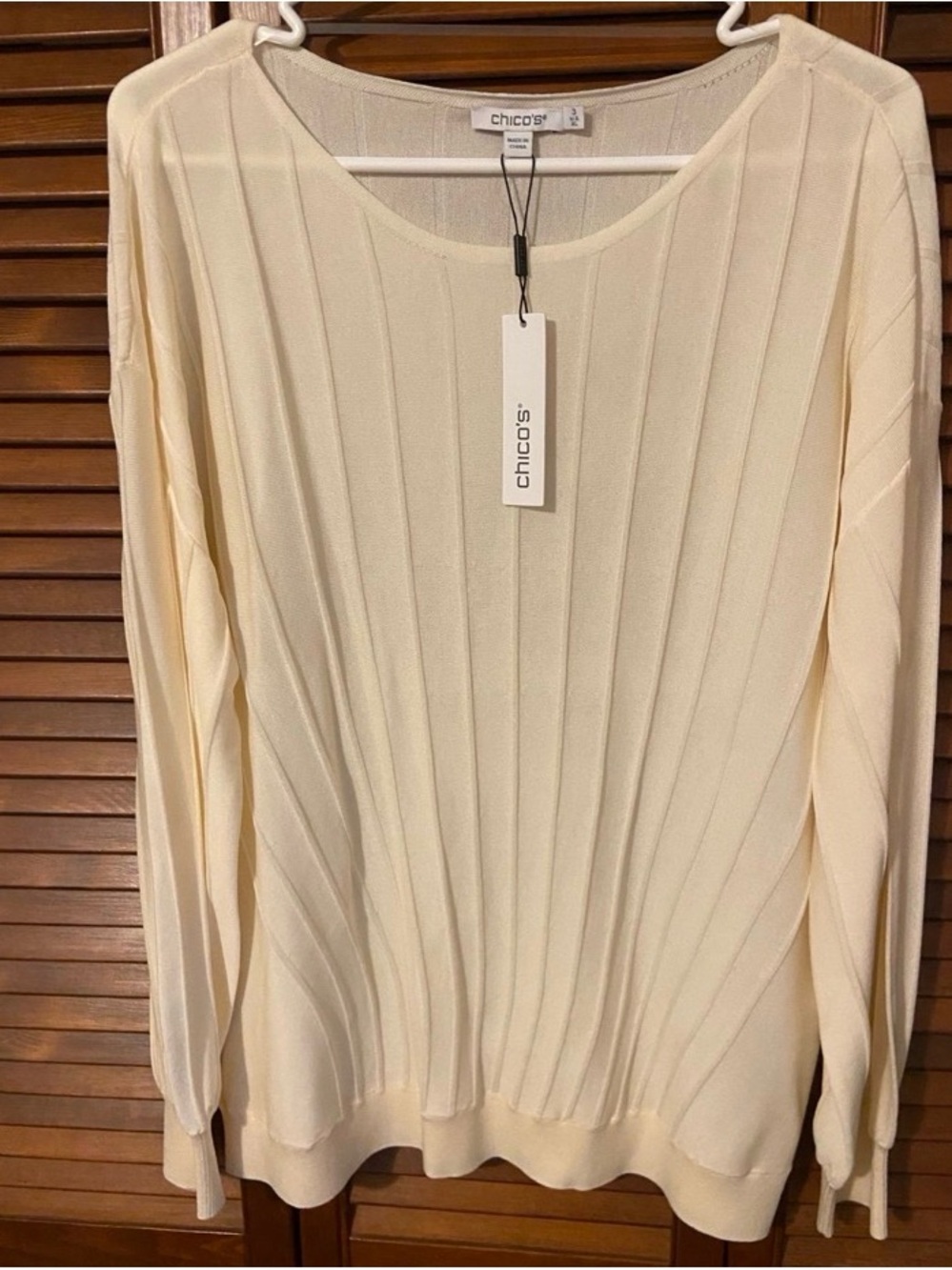 Chico's Ivory Vertical-Rib Scoop-Neck Sweater